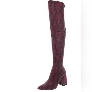 Steve Madden Experience Red Snake Thigh High Chunky Heels Boots